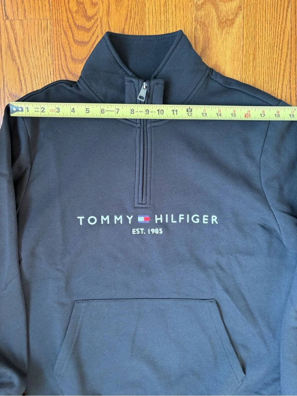 Tommy Hilfiger Black Quarter Zip Sweatshirt with Kangaroo Pocket